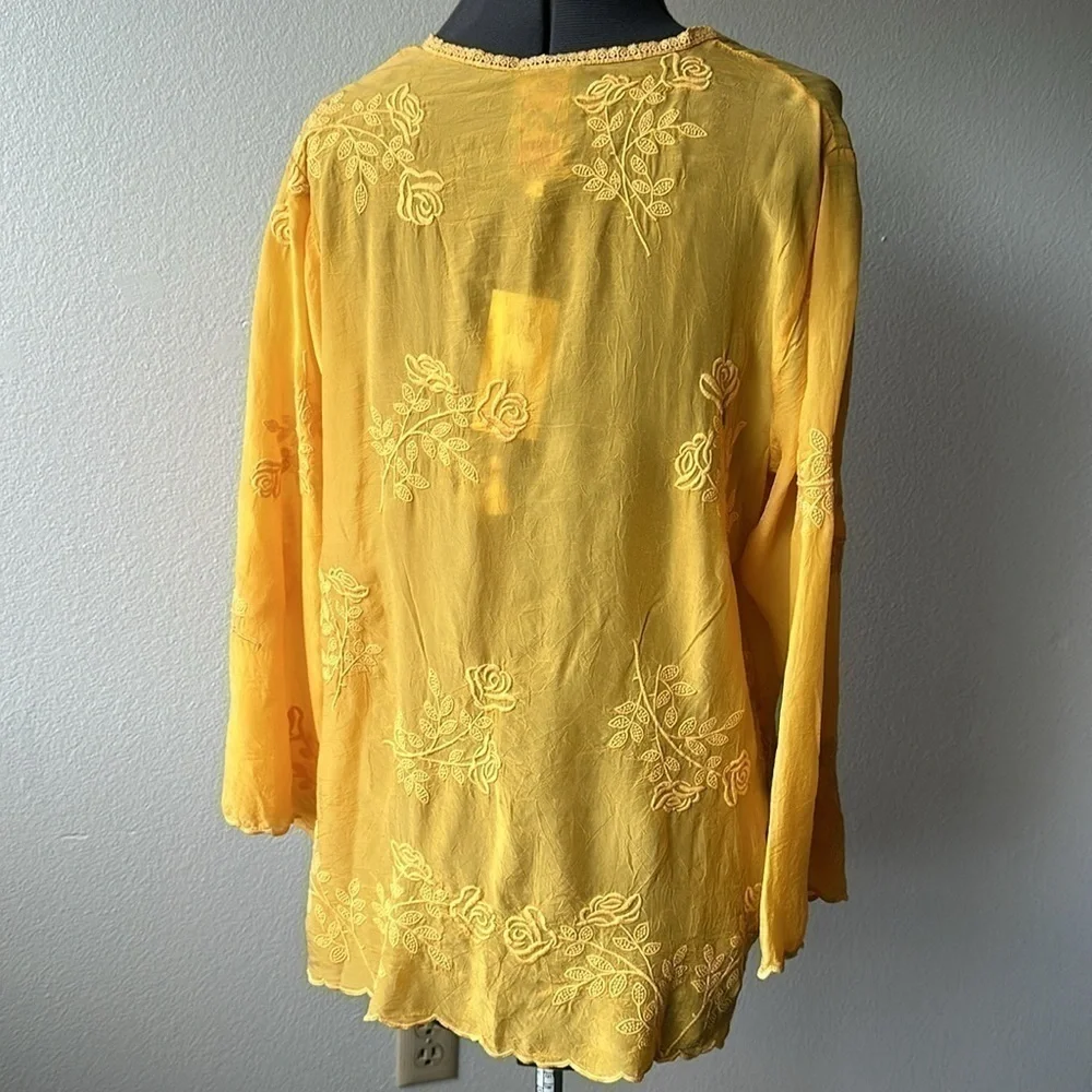 NWT Johnny Was top size Medium Golden Marigold floral Rayon Romantic Mandi Tunic - Picture 5 of 10